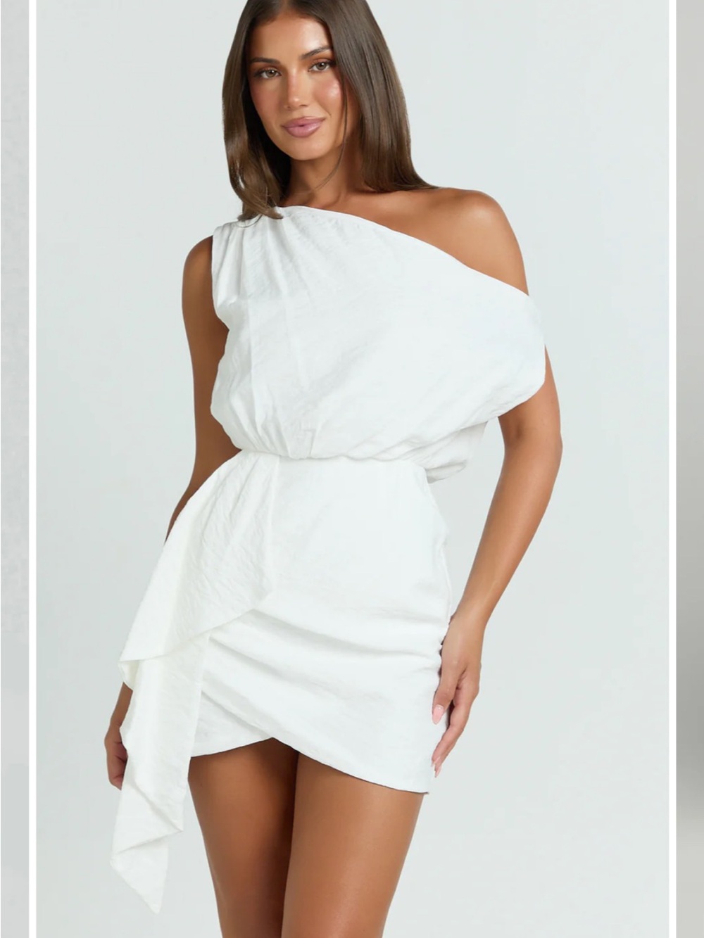 Showpo Off-Shoulder White Mini Dress with Draped Overlay